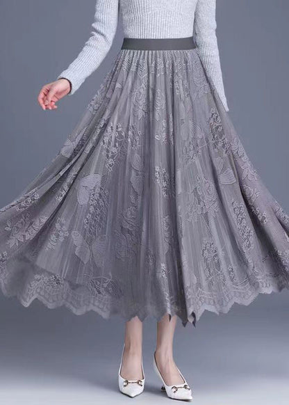 Grey Wear on Both Sides Lace Pleated Skirts Exra Large Hem Spring