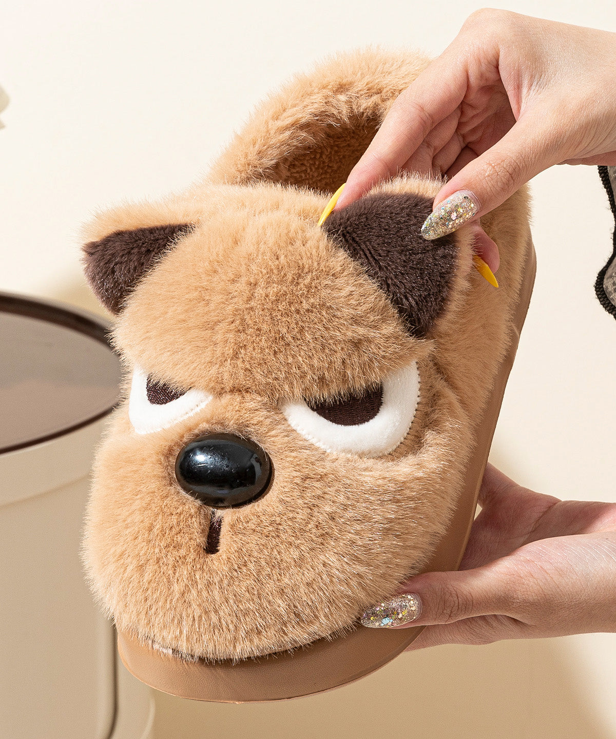 Brown Splicing Cartoon Fuzzy Fur Flat Feet Shoes