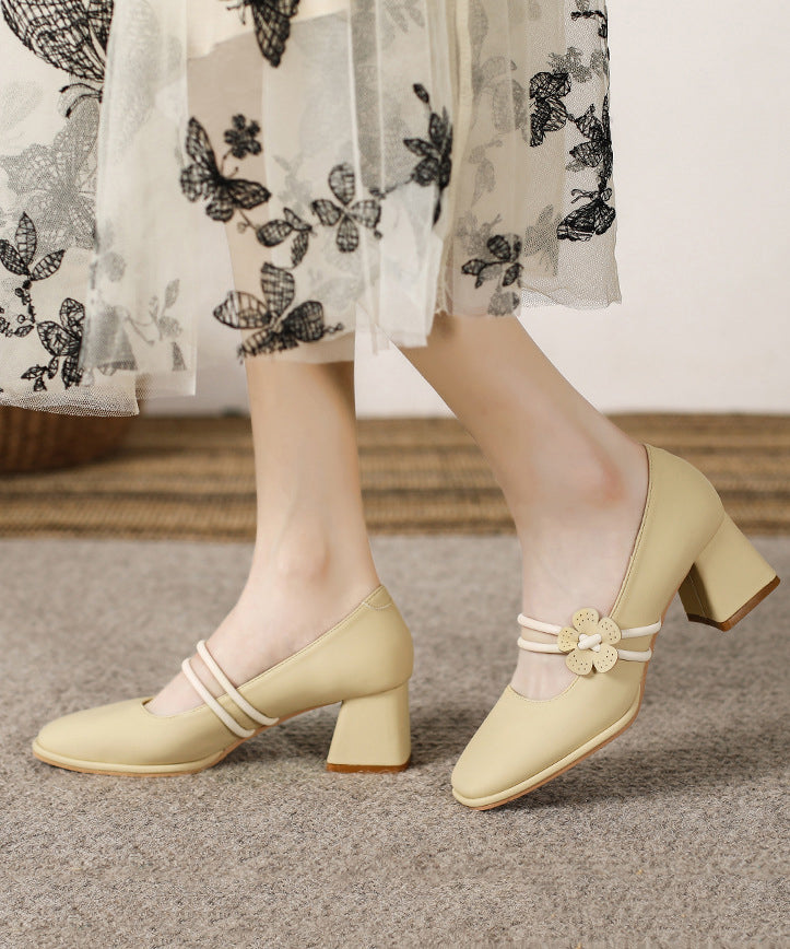 French Apricot One Word Buckle Chunky Heel