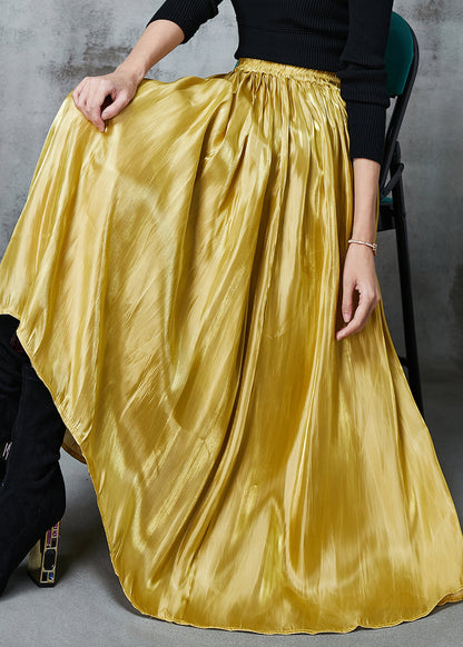 Yellow Exra Large Hem Silk Skirts Spring