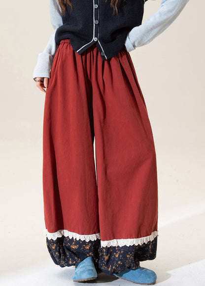 Khaki Print Patchwork Elastic Waist Cotton Pants Fall