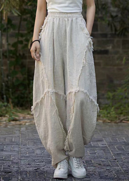 Linen Pockets Linen Lantern Pants Elastic Waist