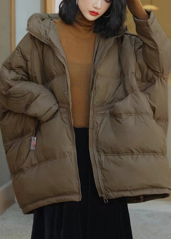 Khaki Hooded Pockets Fine Cotton Filled Witner Coats