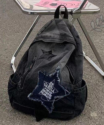 Fine Black Gradient Large Capacity Denim Backpack Bag