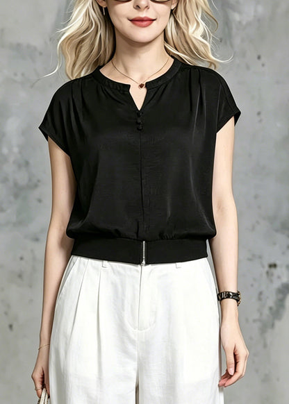Loose Black O-neck T Shirt Summer