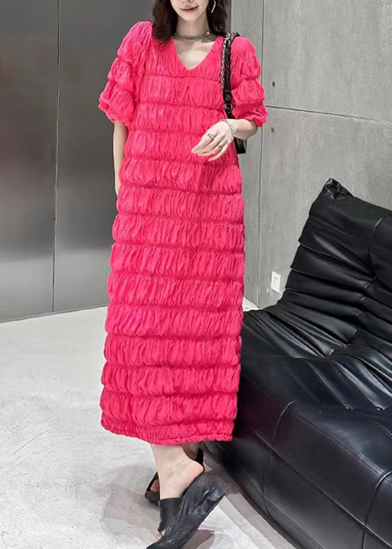 Diy Rose V Neck Chiffon Maxi Dress Short Sleeve
