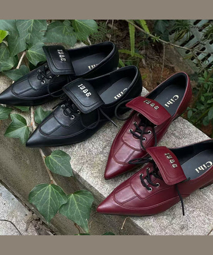 Black Faux Leather Splicing Lace Up Pointed Toe Shoes