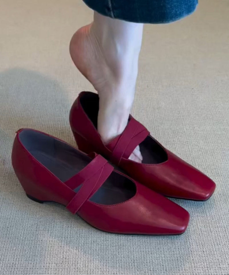 Fine Red Genuine Leather High Heels Lace Up High Heels