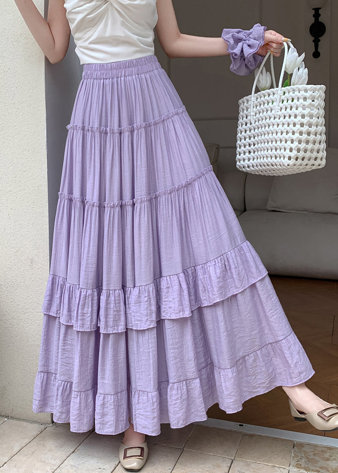 Purple Patchwork Cotton Summer Maxi Skirts Ruffled