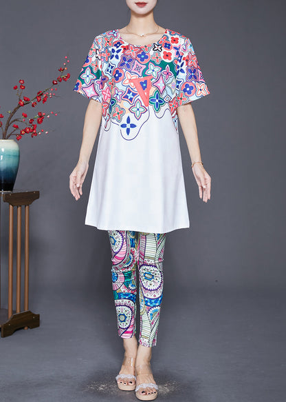 Organic White Print Slim Fit Spandex Two Piece Set Clothing Fall
