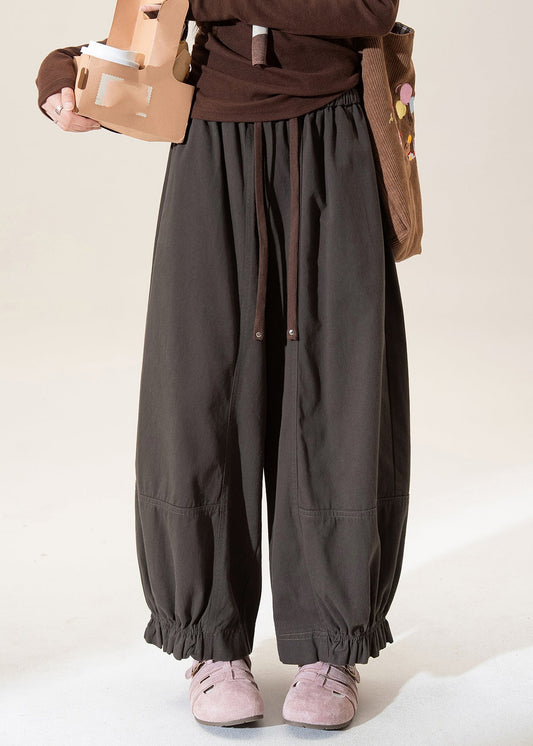 Grey Elastic Waist Tie Waist Lantern Pants Spring