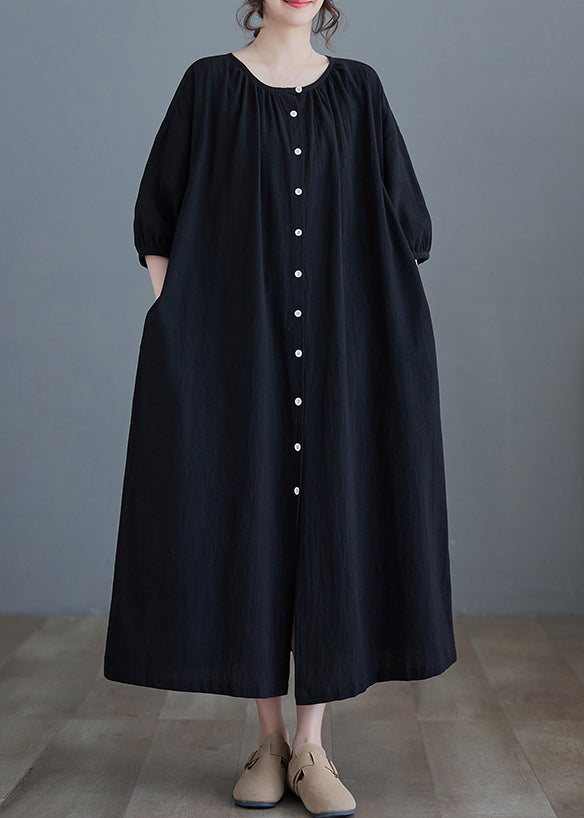 Black O-neck Long Dress Half Sleeve