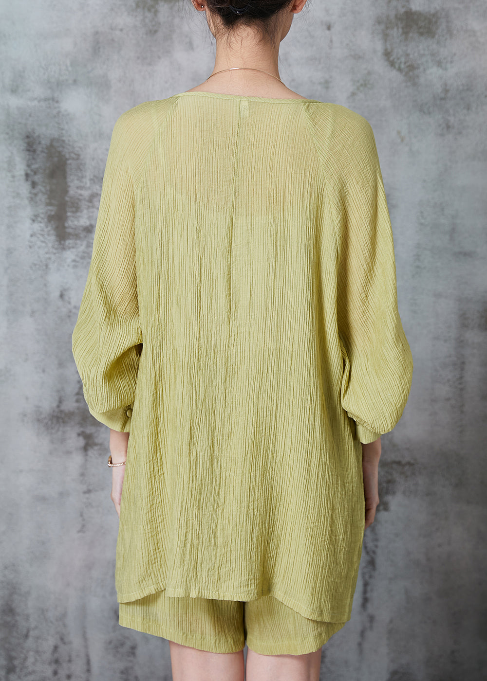 Grass Green Oversized Wrinkled Cotton Two Pieces Set Summer