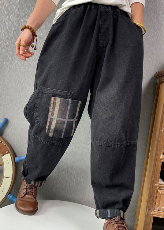 Fine Black Retro Patchwork Denim Pants Spring