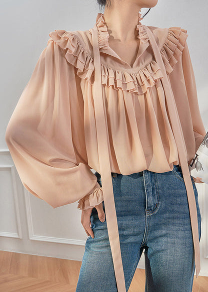 French Ruffled Ribbon Chiffon Shirts Spring