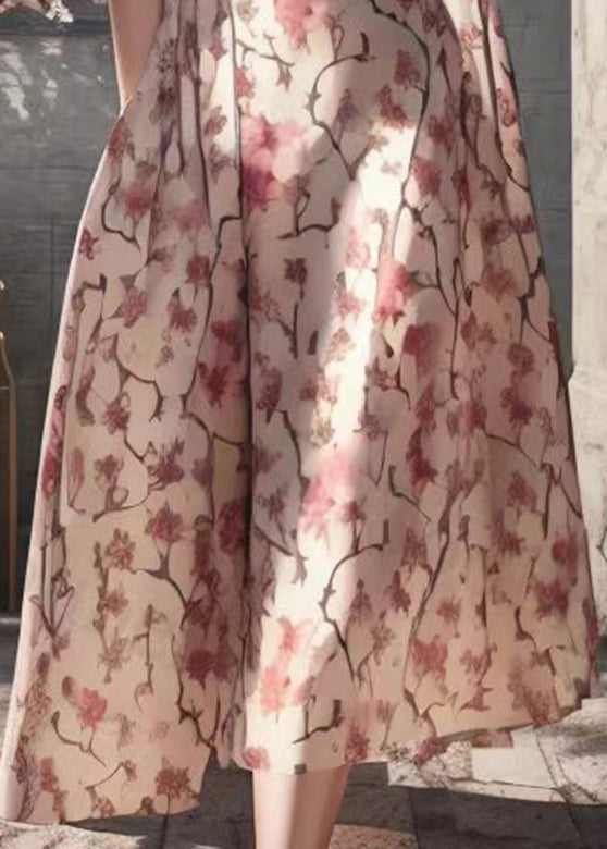 Apricot Print Patchwork Silk Long Dresses Summer