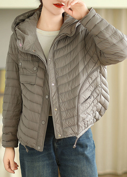 Grey Hooded Drawstring Fine Cotton Filled Jacket Winter