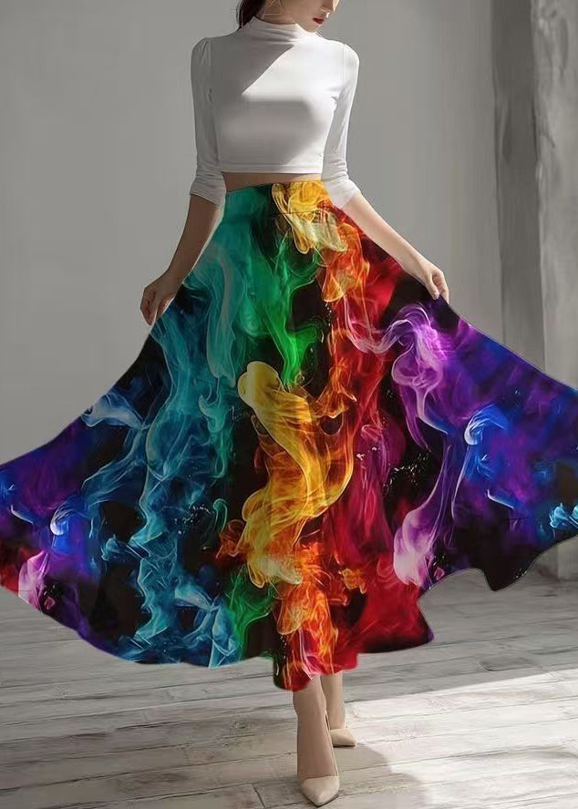 Original Design Burning Flames Print Chiffon Skirts Fall