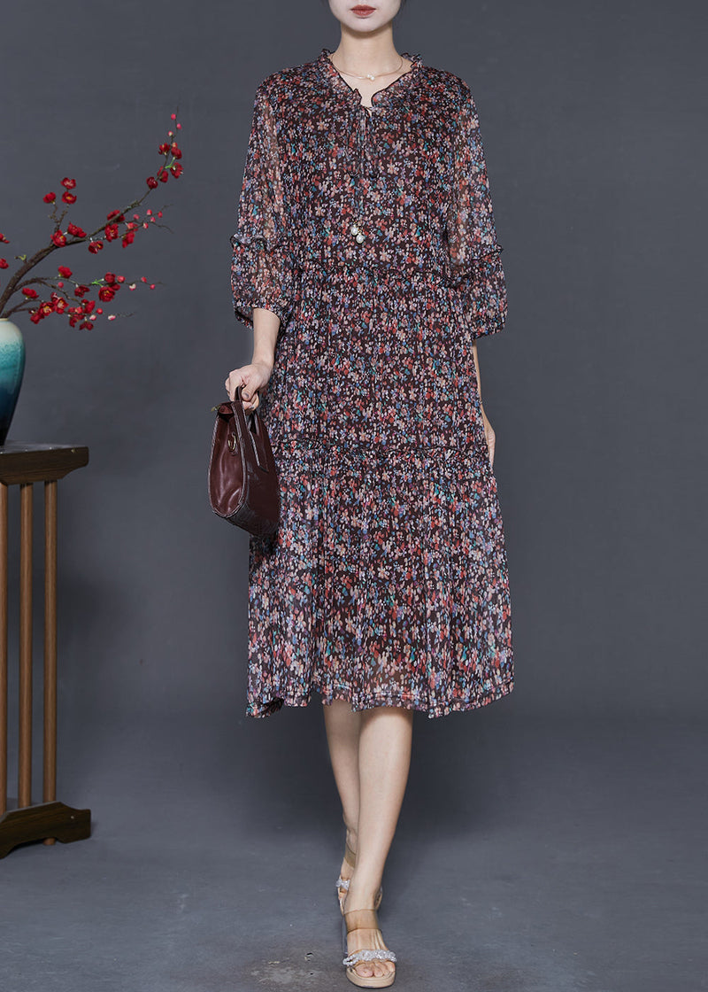 Black Ruffled Print Chiffon Robe Dresses Summer