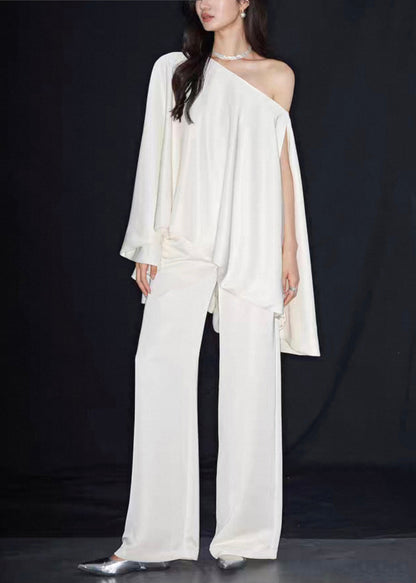 Loose Beige Asymmetrical Cotton Two Piece Set Summer