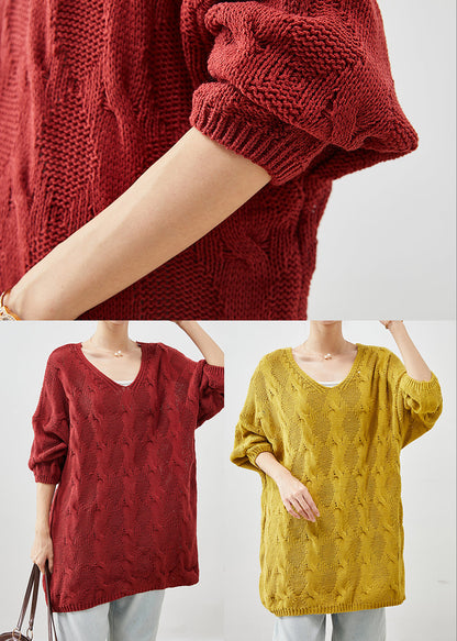 Mulberry V Neck Thick Knit Sweater Tops Winter