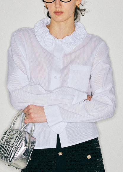 Boutique White Jacquard Cotton Shirt Tops Fall