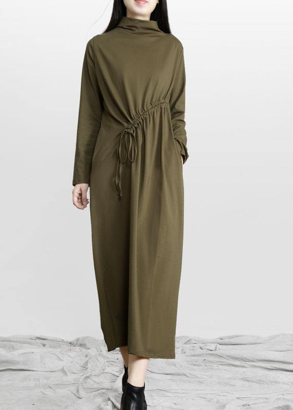Comfy Army Green Drawstring Asymmetrical Design Side Open Dress Fall