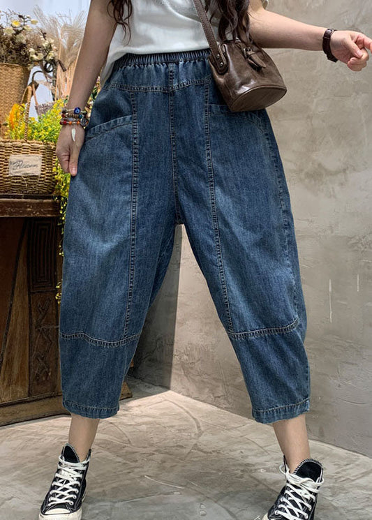 Diy Blue Pockets Denim Pants Spring