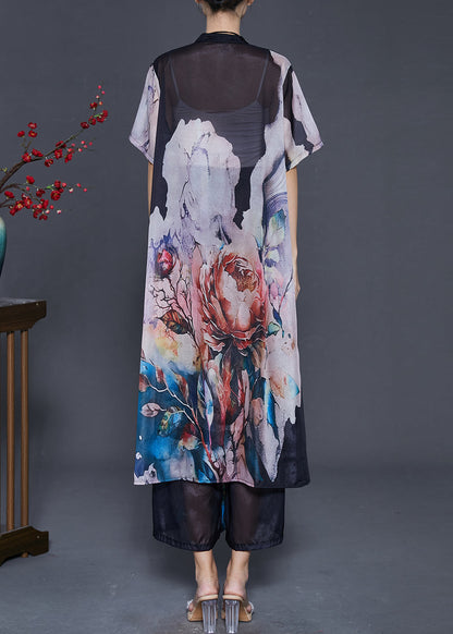 New Black Oversized Print Chiffon Two Pieces Set Summer