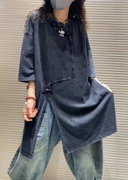 Coffee Asymmetrical Chinese Button T Shirts Summer
