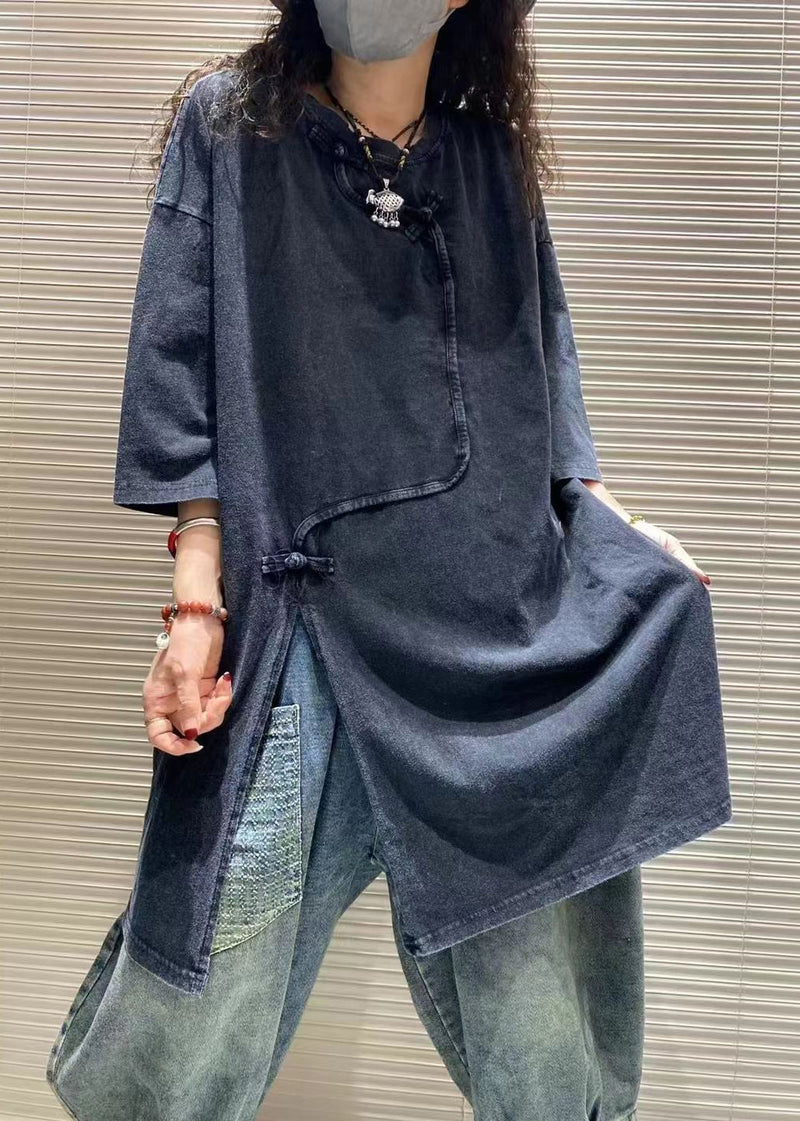 Coffee Asymmetrical Chinese Button T Shirts Summer