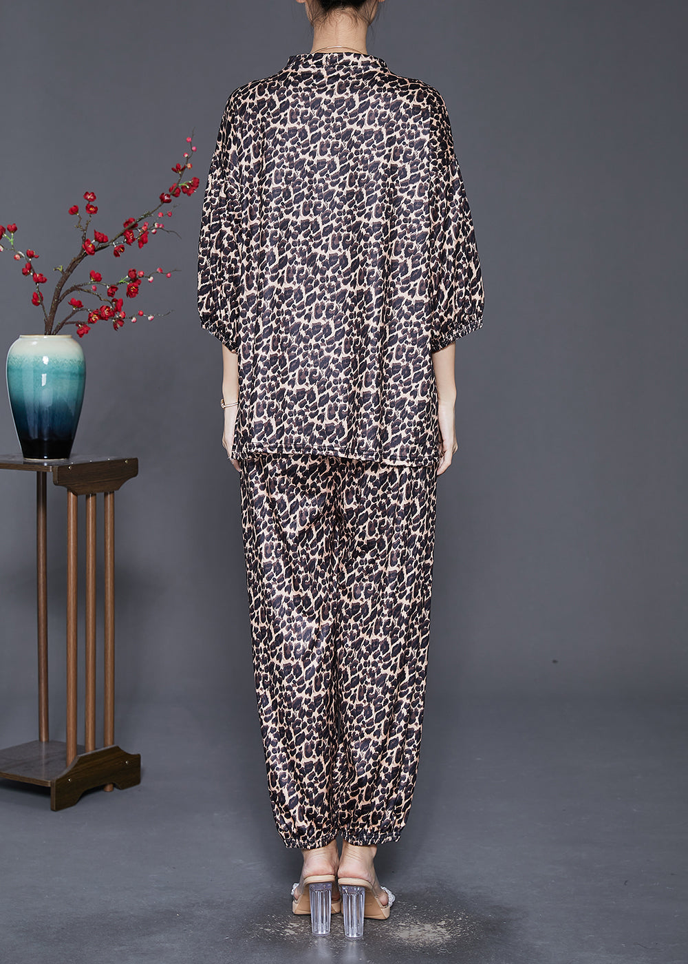 Leopard Print Oversized Cotton Two-piece Set Fall