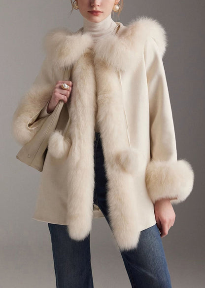 White Fuzzy Ball Decorated Fine Cotton Filled Coats Winter