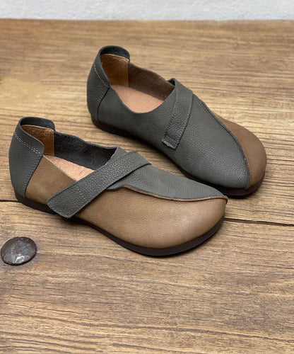 Grey Splicing Cowhide Leather Ox Tendon Flat Feet Shoes