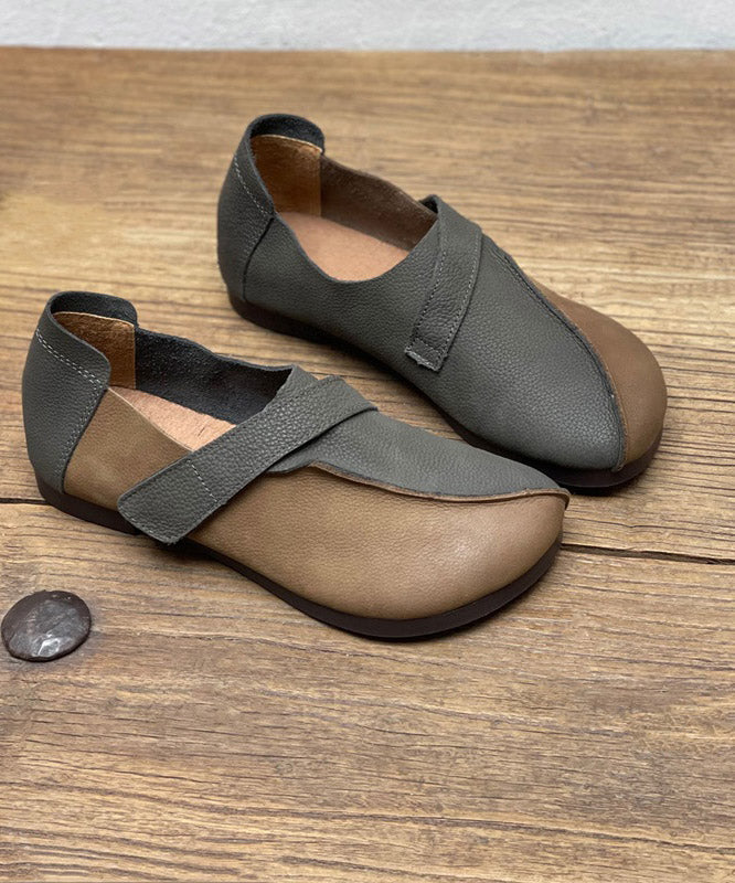 Grey Splicing Cowhide Leather Ox Tendon Flat Feet Shoes
