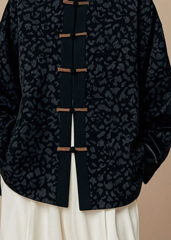 Handmade Black O-neck Patchwork Button Coats Fall