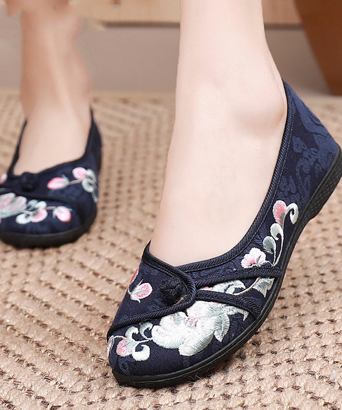 Comfy Blue Flats Embroideried Cotton Fabric Flat Shoes for