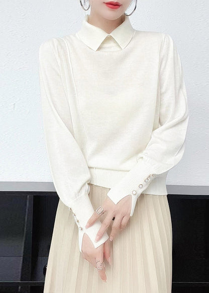 Camel Peter Pan Collar Woolen Knit Sweater Long Sleeve