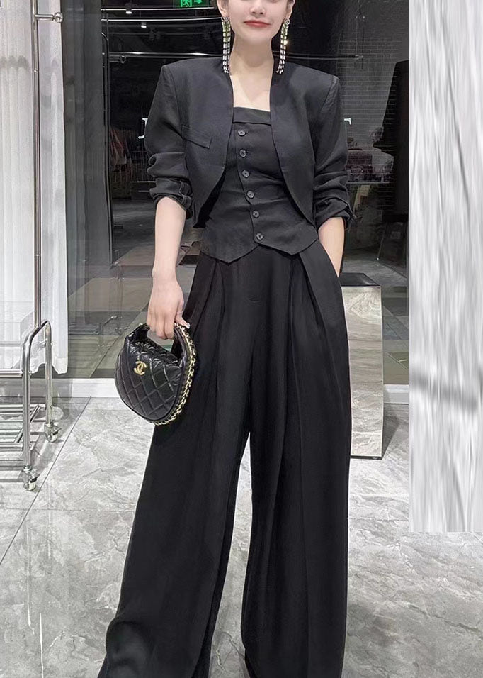 Green V Neck Coats Tube Top and Wide Leg Pants Three Pieces Set Long Sleeve