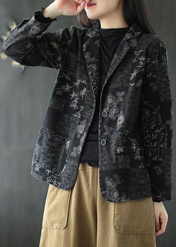 Black Button Peter Pan Collar Coats Long Sleeve