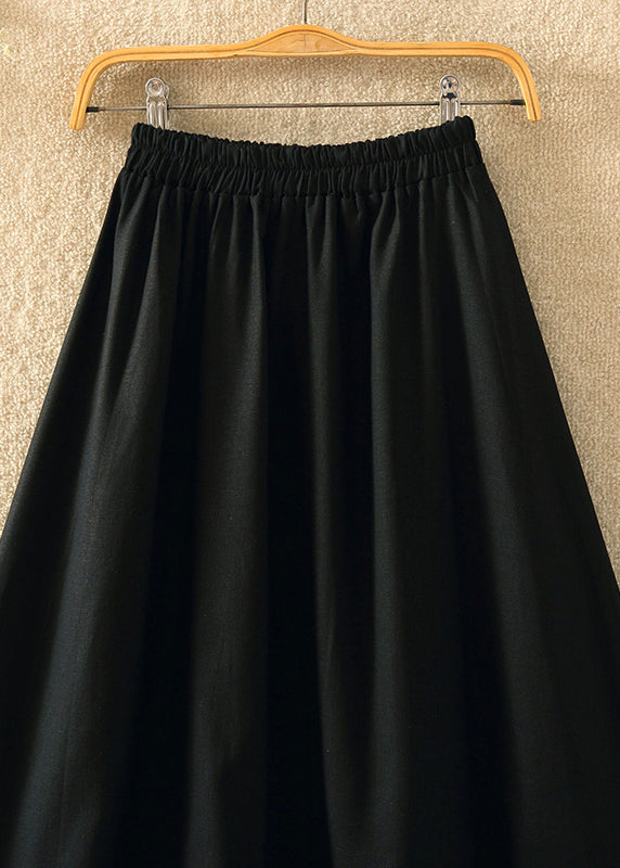 Black Print Patchwork Elastic Waist Skirt Summer