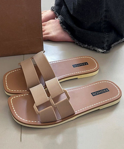 New Versatile Khaki Flat Soft Slippers Peep Toe