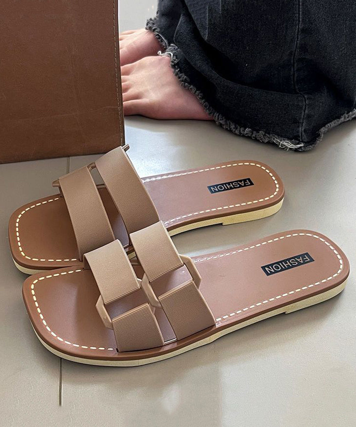 New Versatile Khaki Flat Soft Slippers Peep Toe