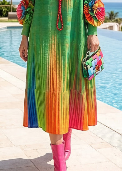 Italian Green Tie Dye Decorated Cotton Maxi Dresses Spring