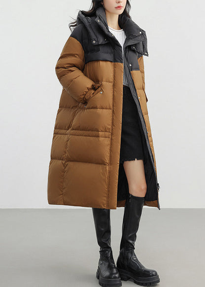 Coffee Oversized Patchwork Duck Down Puffers Jackets Winter