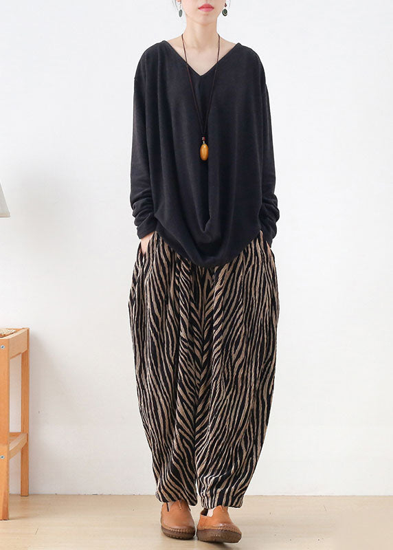 Pink Striped Cotton Wide Leg Pants High Waist Spring