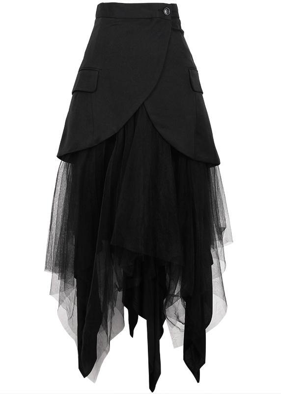 Modern Black Patchwork Tulle Summer High Waist Skirt