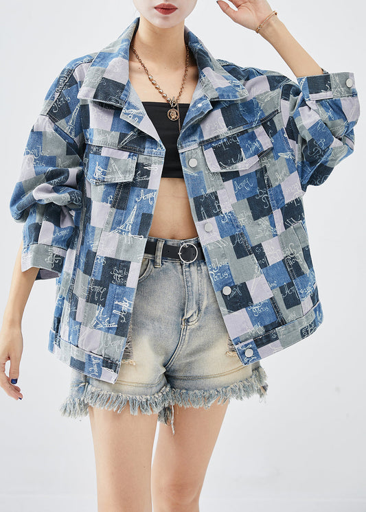 Colorblock Oversized Plaid Denim Coats Fall