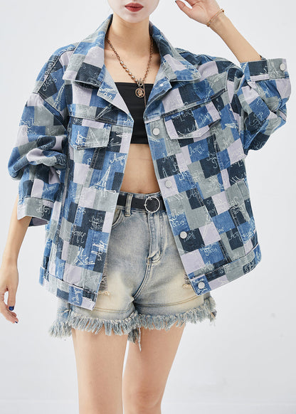 Colorblock Oversized Plaid Denim Coats Fall