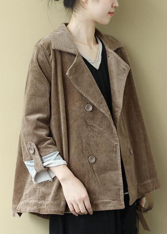 Notched Fine Spring Coats Blouses Khaki Loose Outwear